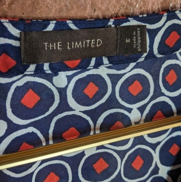 The Limited Medium Blue, Red & White Abstract‎ Sheer Tunic Blouse - Picture 5 of 12